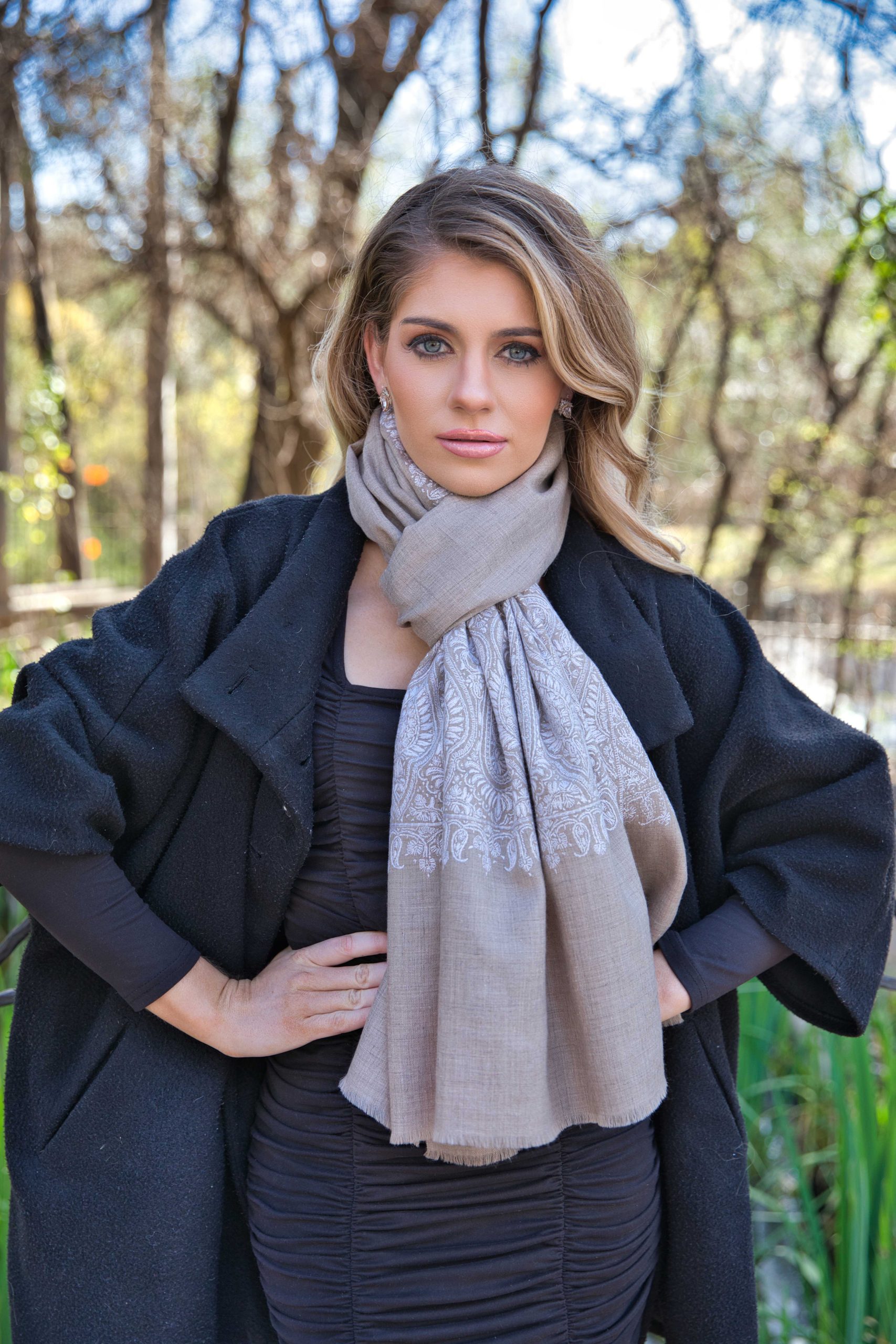 Sozni Embroidery Pashmina Cashmere Scarf