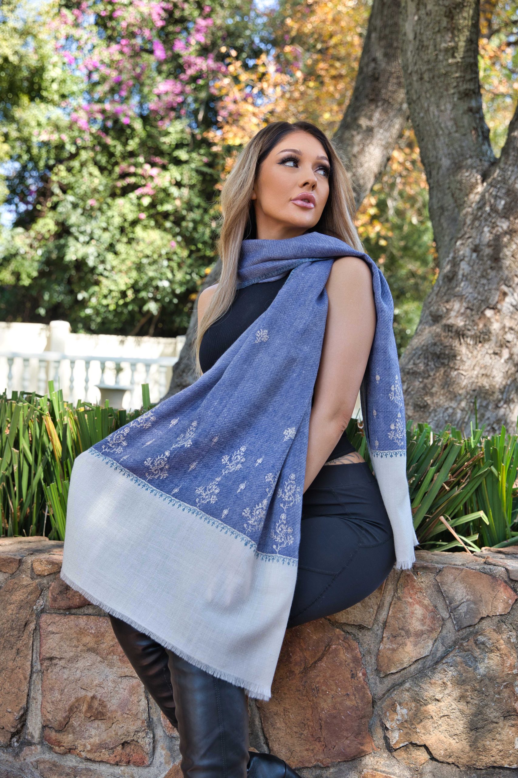 Sozni Embroidery Pashmina Cashmere Scarf