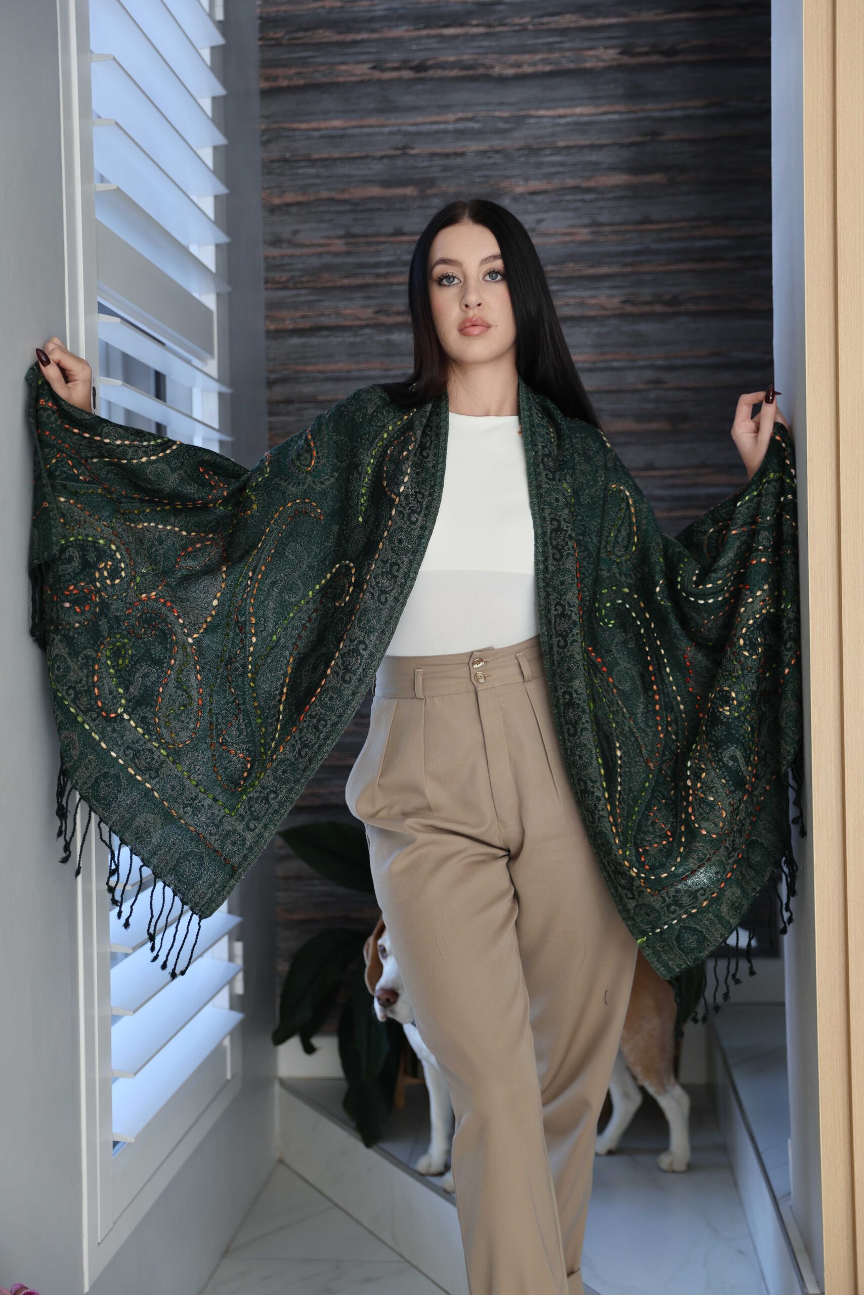 Thick Merino Wool Scarf With Embroidery - Image 2