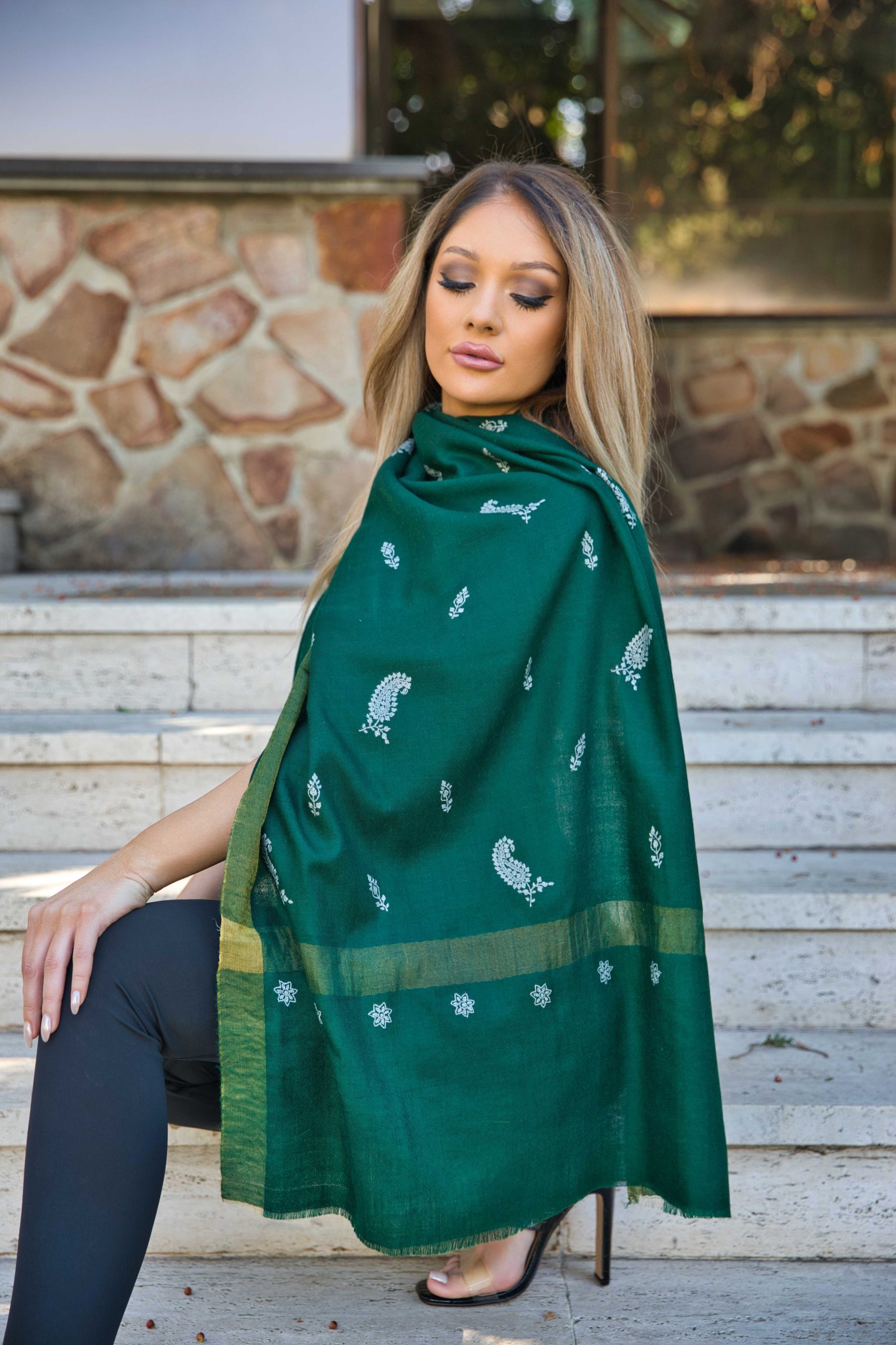 Sozni Embroidery Pashmina Cashmere Scarf - Image 2