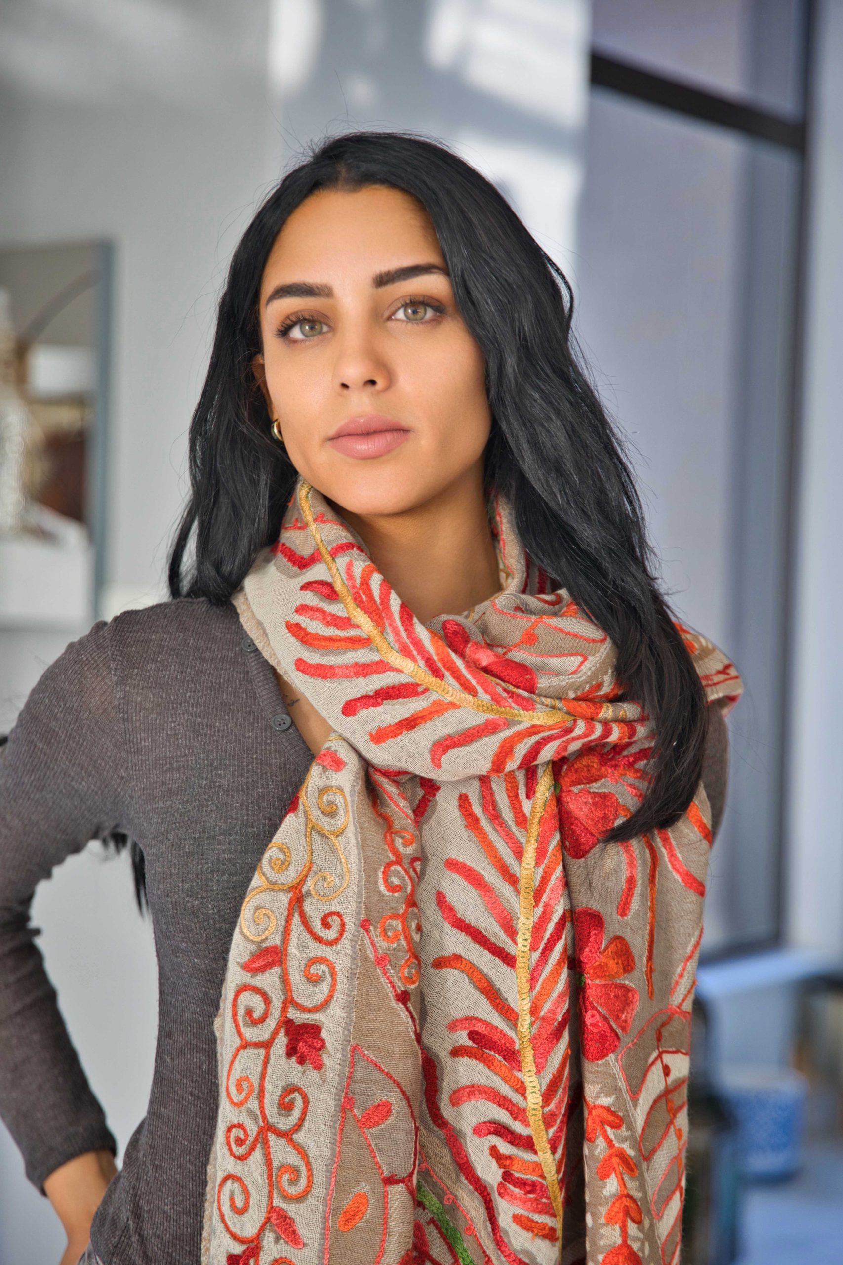 Luxury Wool Wrap with Textured Aari Embroidery - Image 6