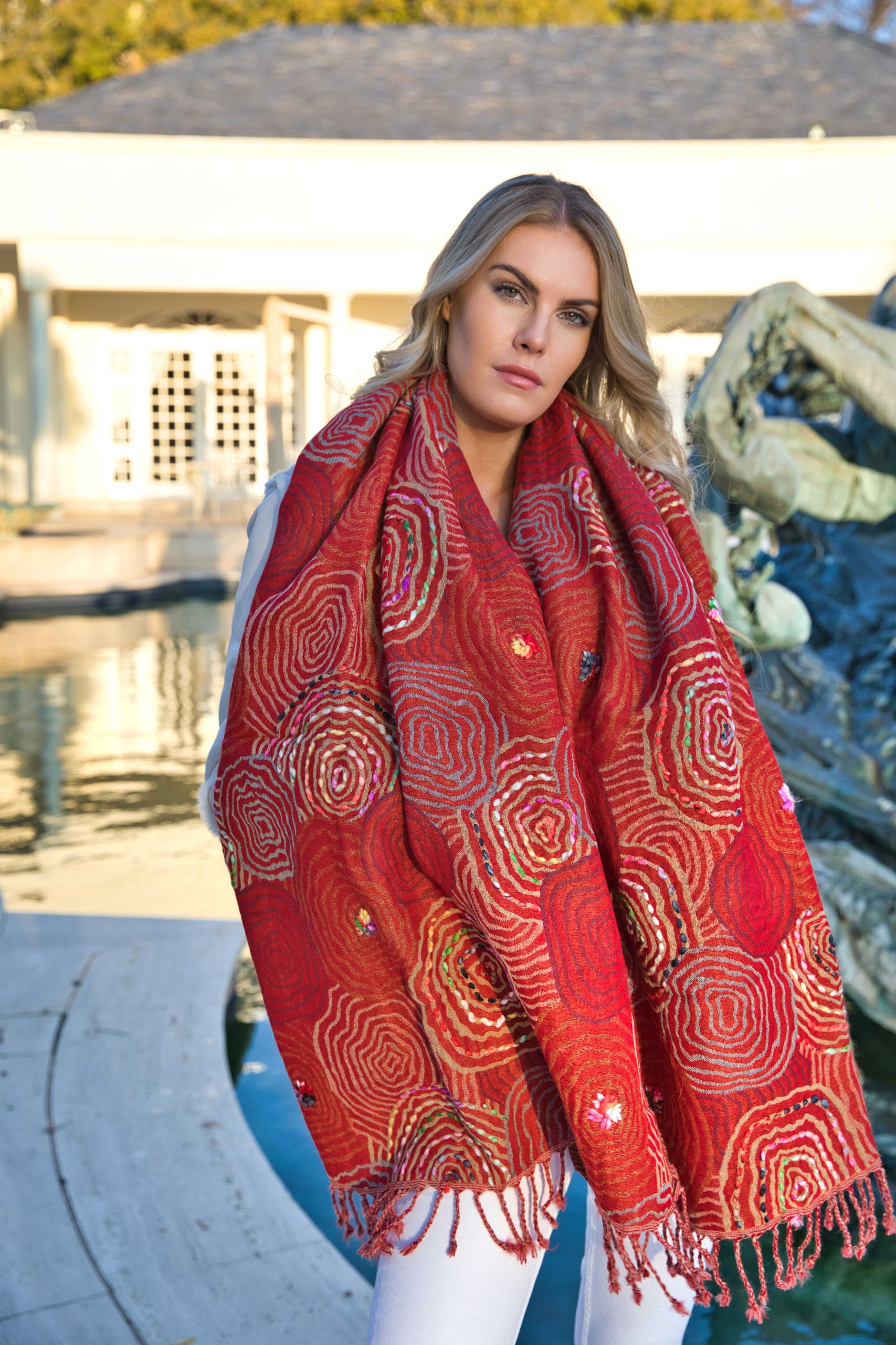 Thick Merino Wool Scarf With Embroidery - Image 2
