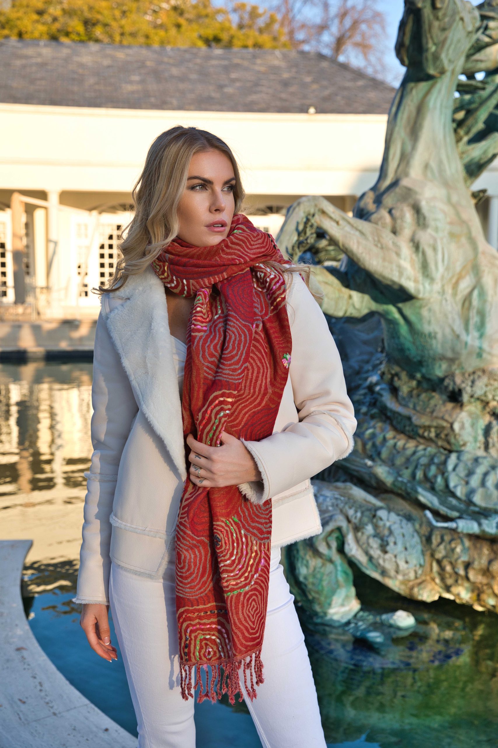 Thick Merino Wool Scarf With Embroidery - Image 5