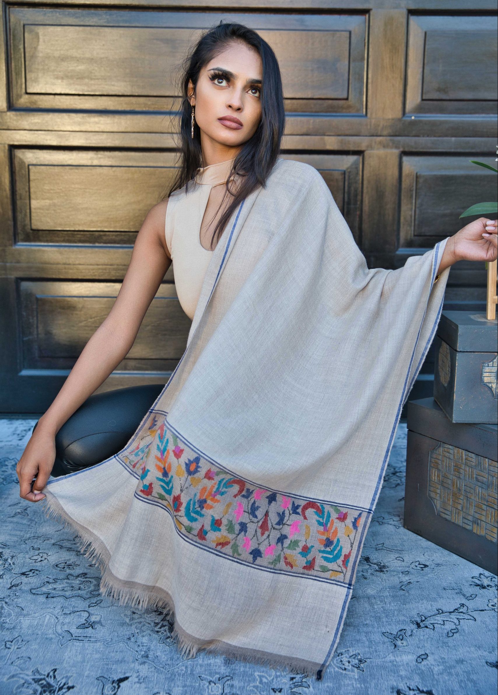 Pashmina Cashmere Scarf with Kani Weave Border - Image 5
