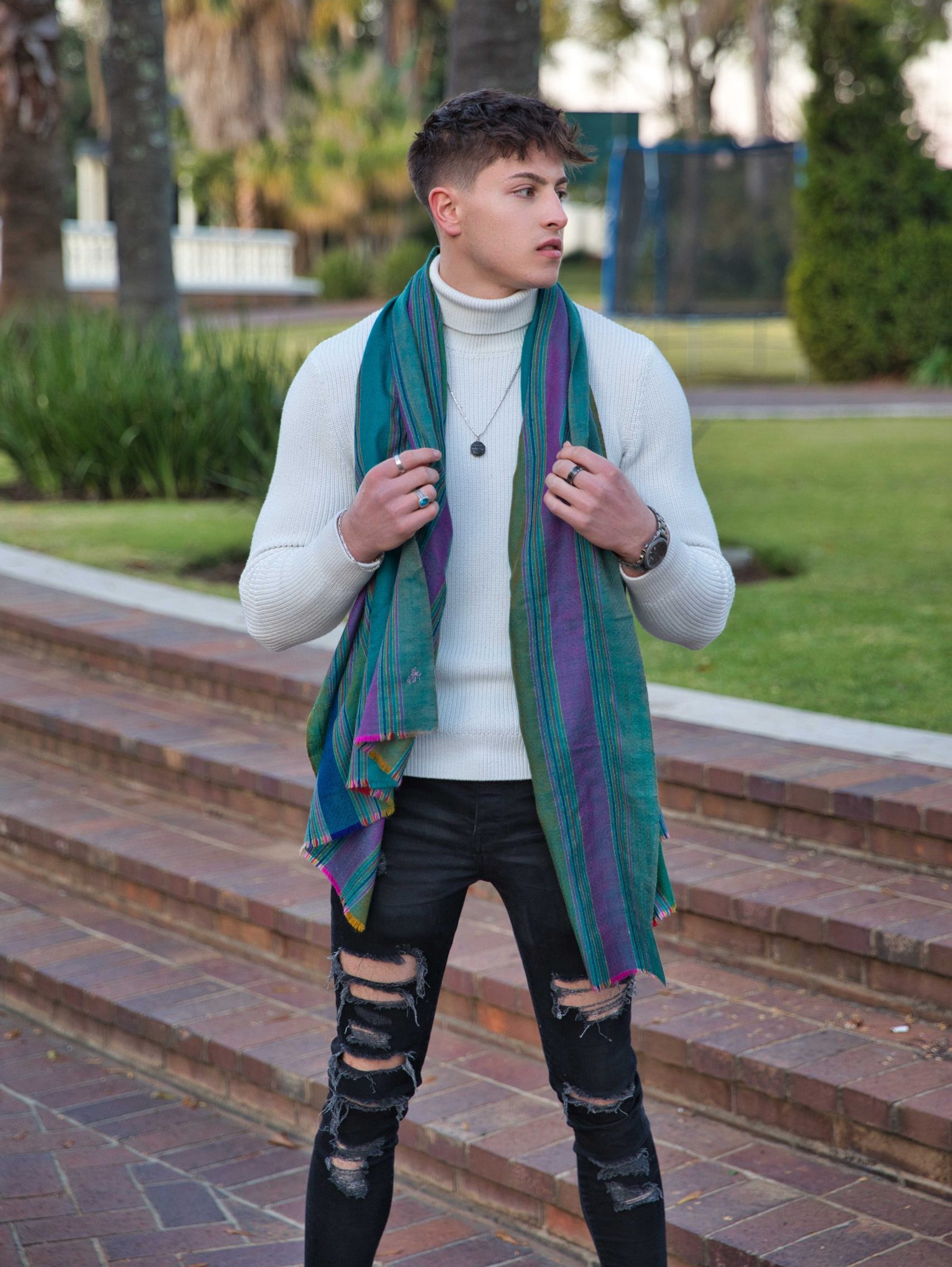 Pashmina Cashmere Striped Scarf