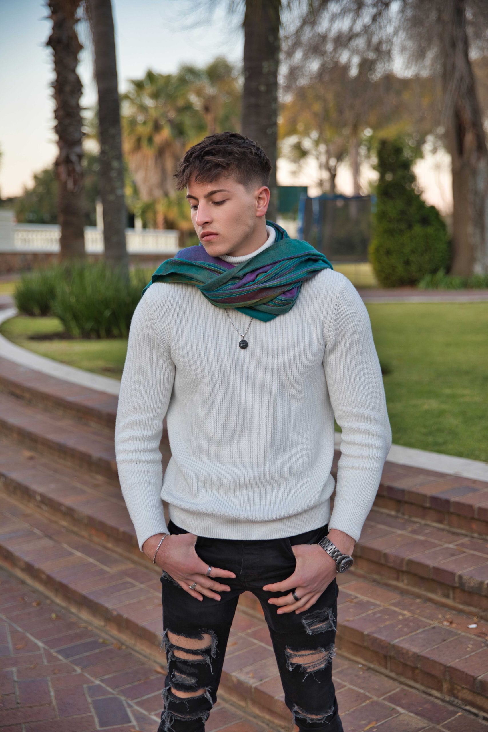 Pashmina Cashmere Striped Scarf - Image 3