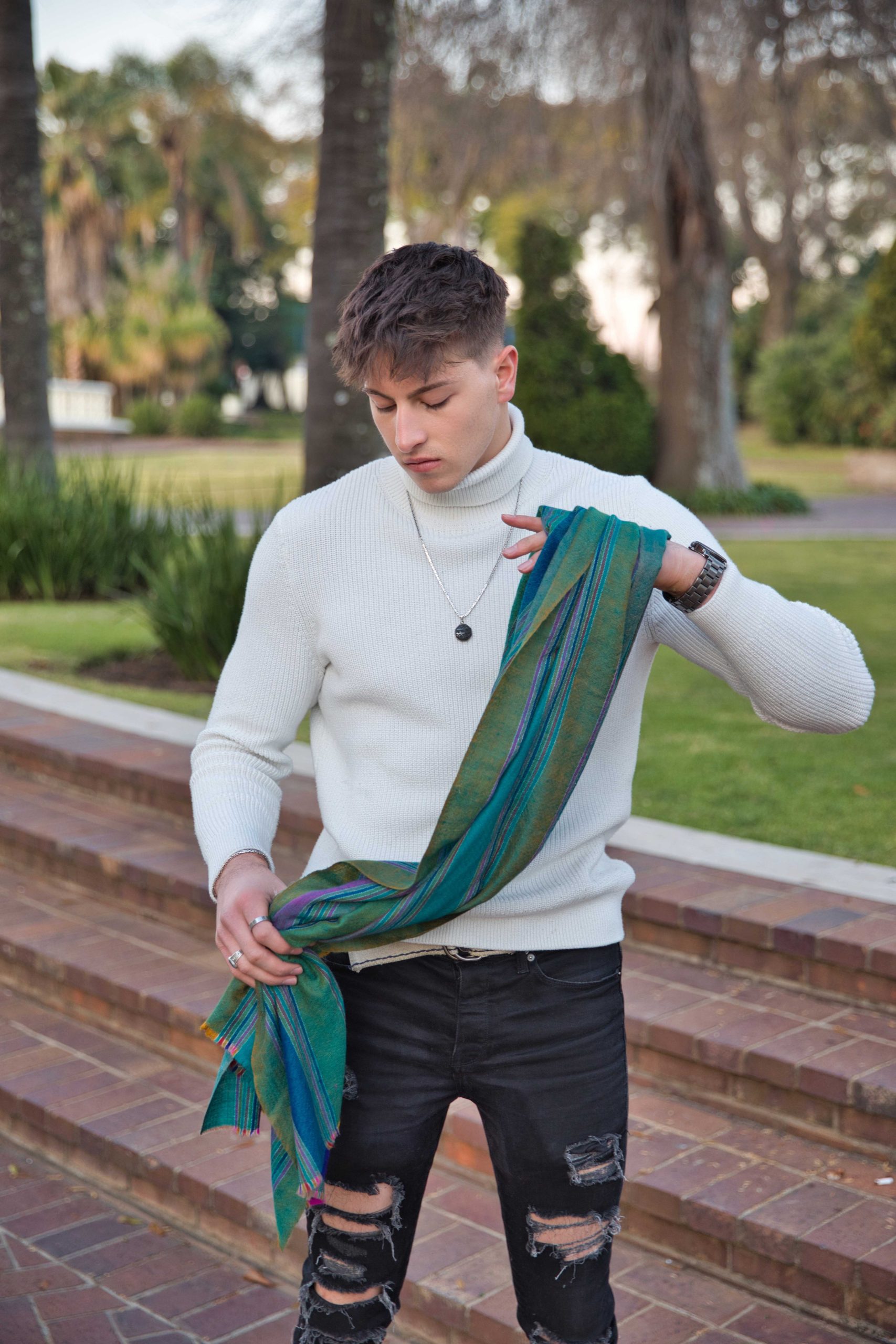 Pashmina Cashmere Striped Scarf - Image 2