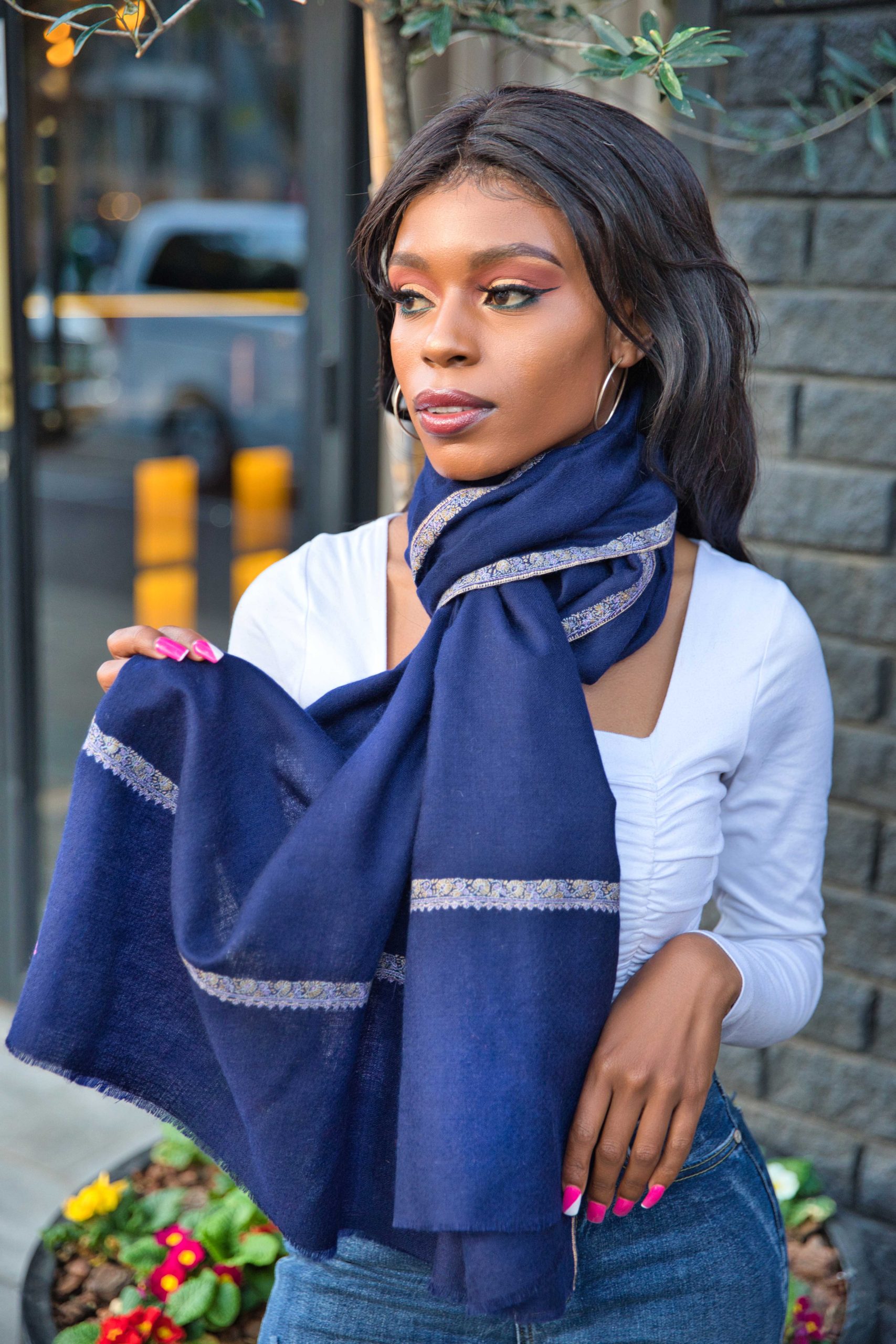 Sozni Embroidery Pashmina Cashmere Scarf