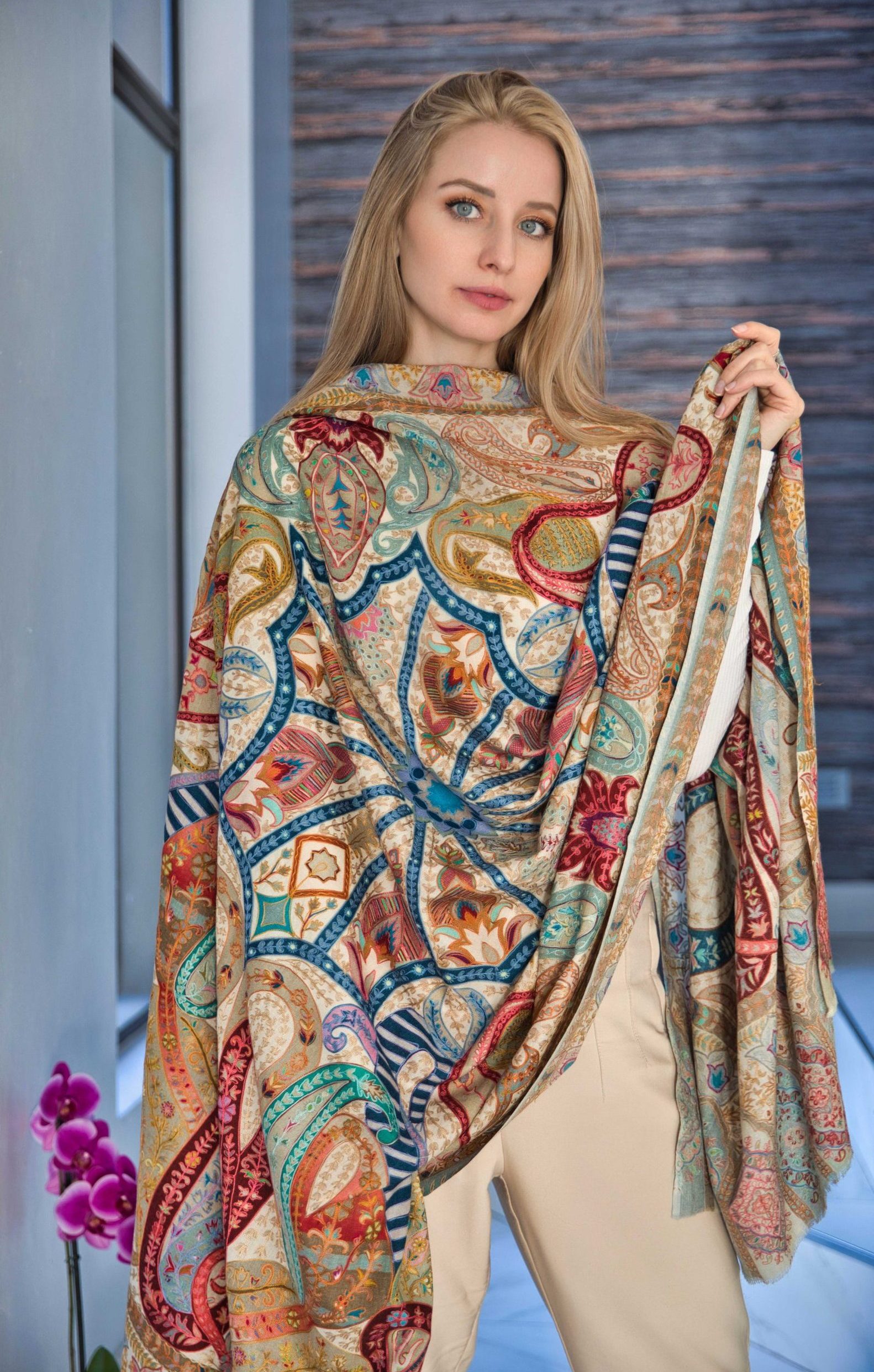 Kalamkari Cashmere-Silk Shawl - Image 3