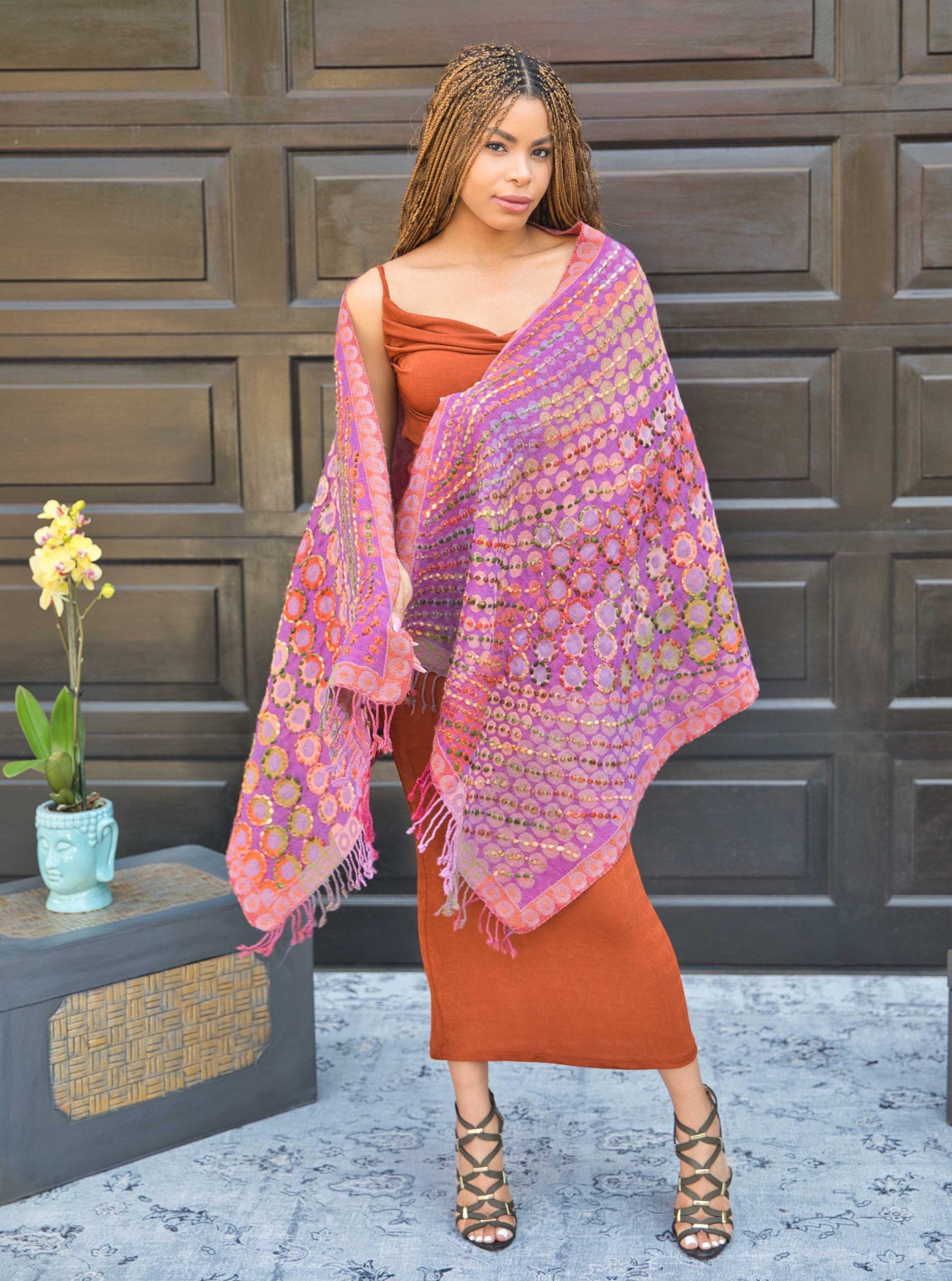 Thick Merino Wool Scarf With Embroidery