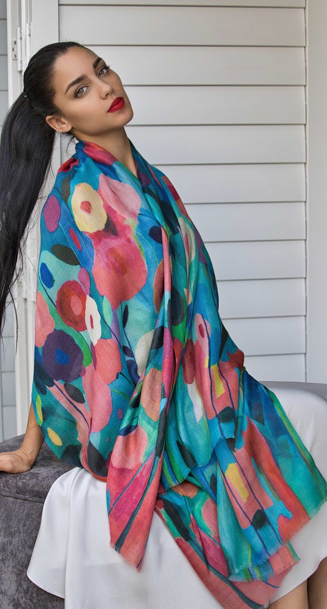Hand Painted Cashmere Scarf - Image 5
