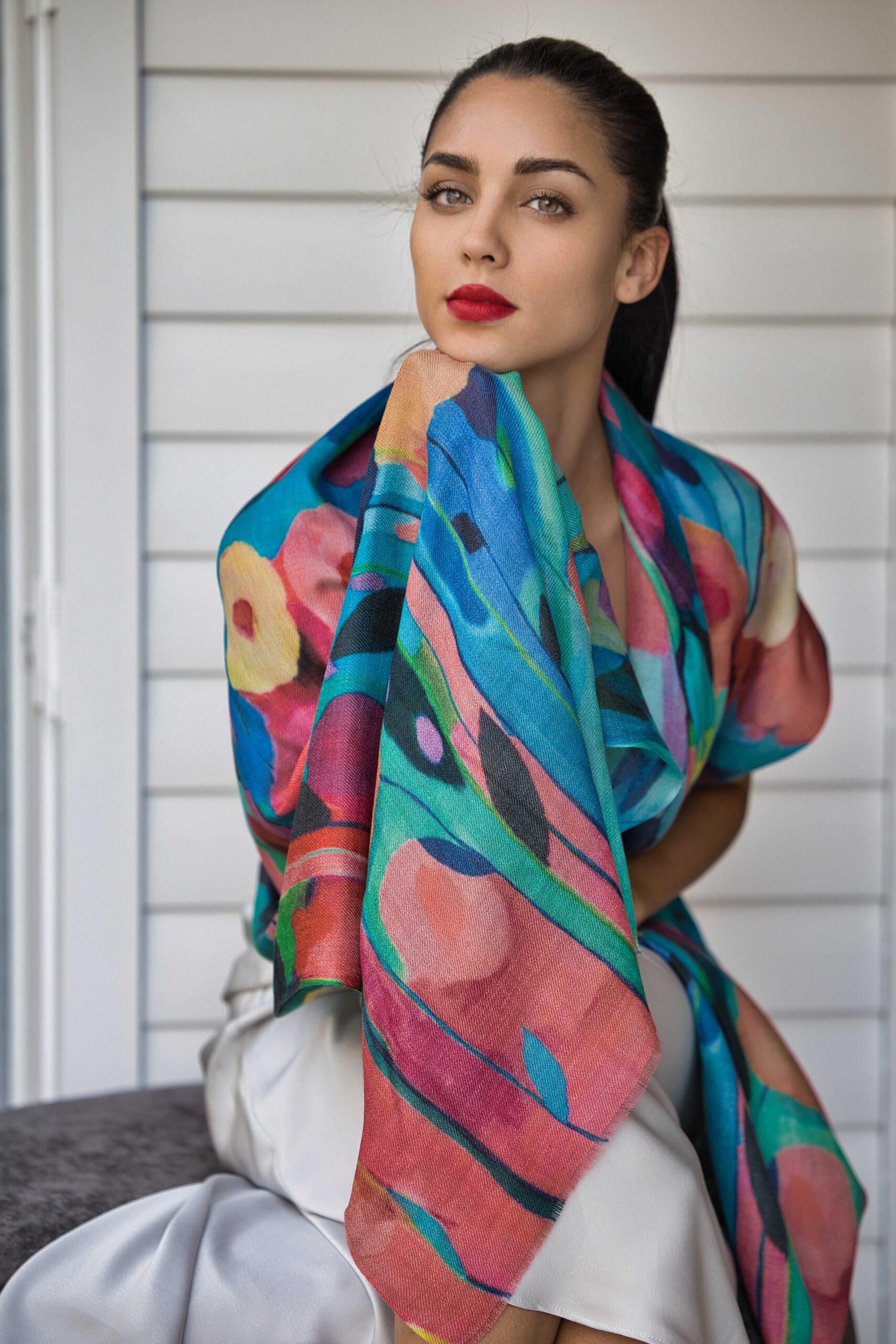 Hand Painted Cashmere Scarf - Image 3