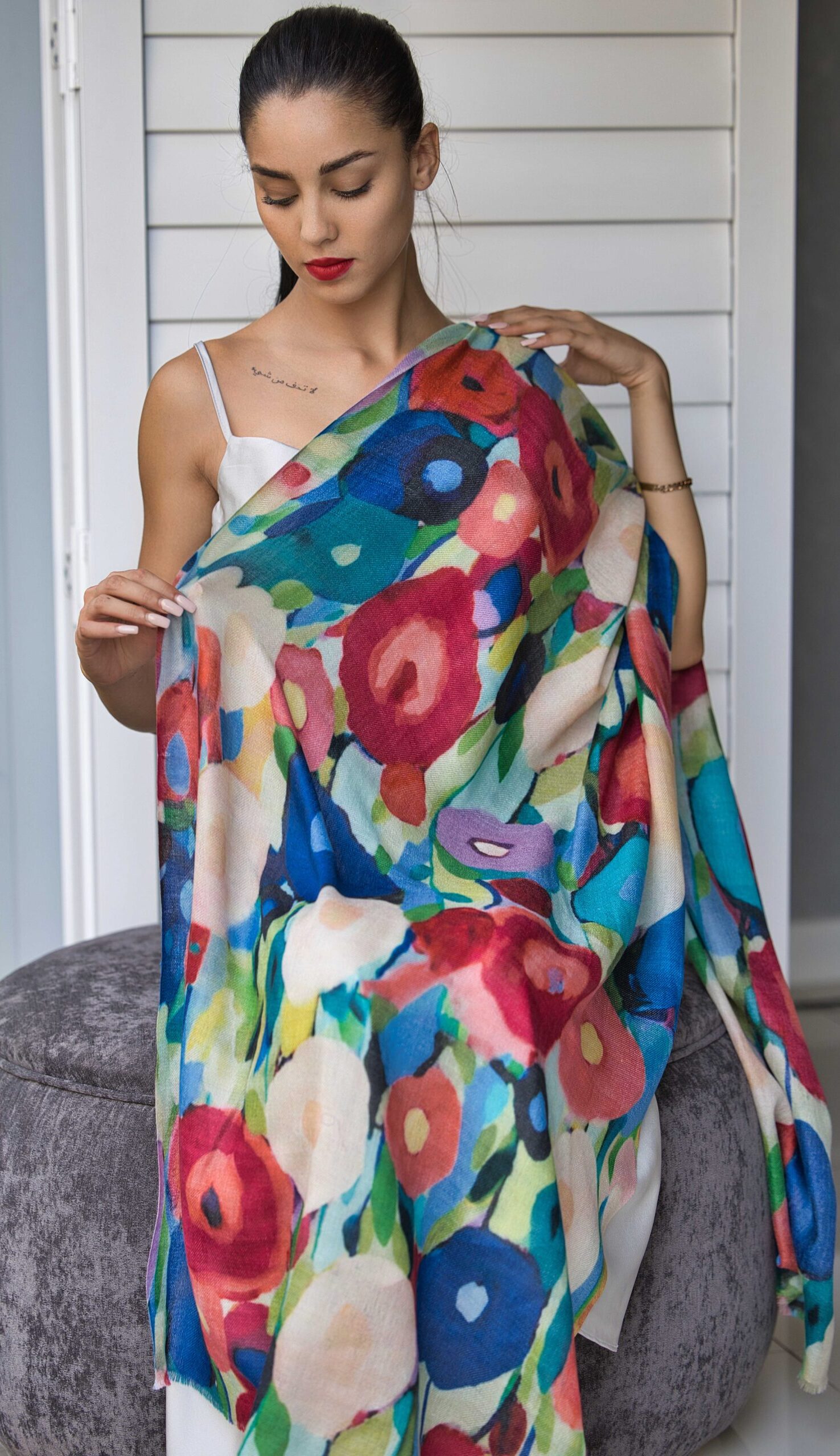 Hand Painted Cashmere Scarf - Image 3