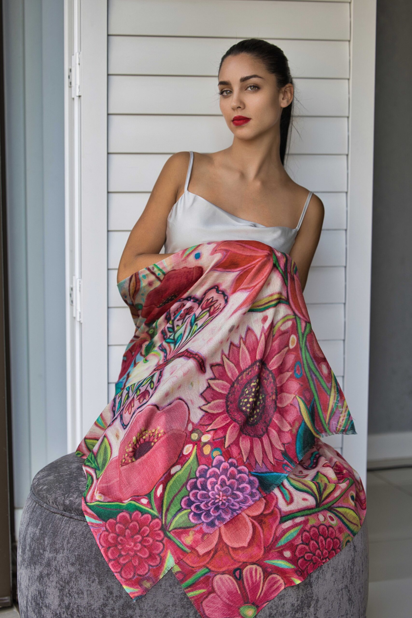 Hand Painted Cashmere Scarf - Image 4