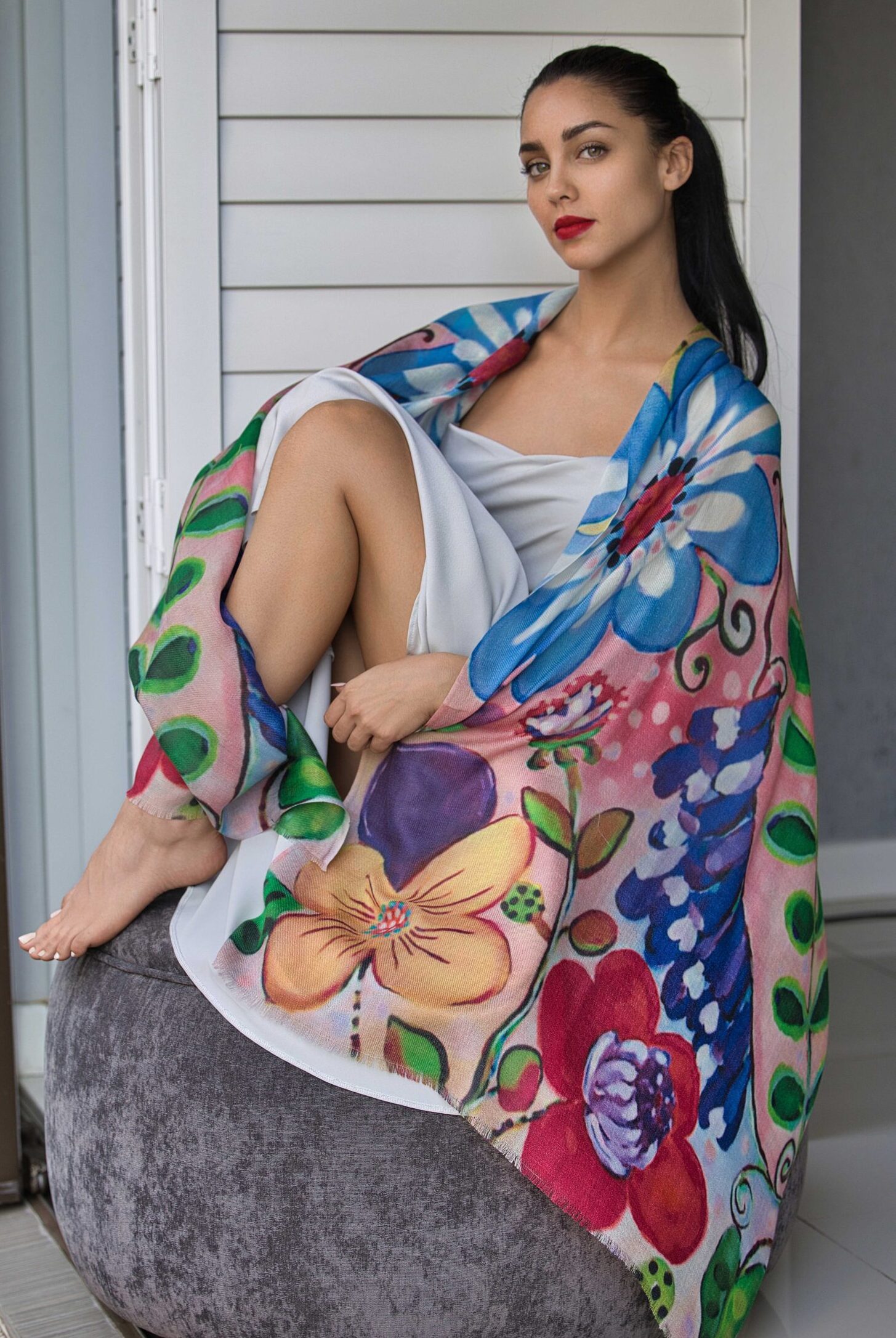 Hand Painted Cashmere Scarf - Image 4
