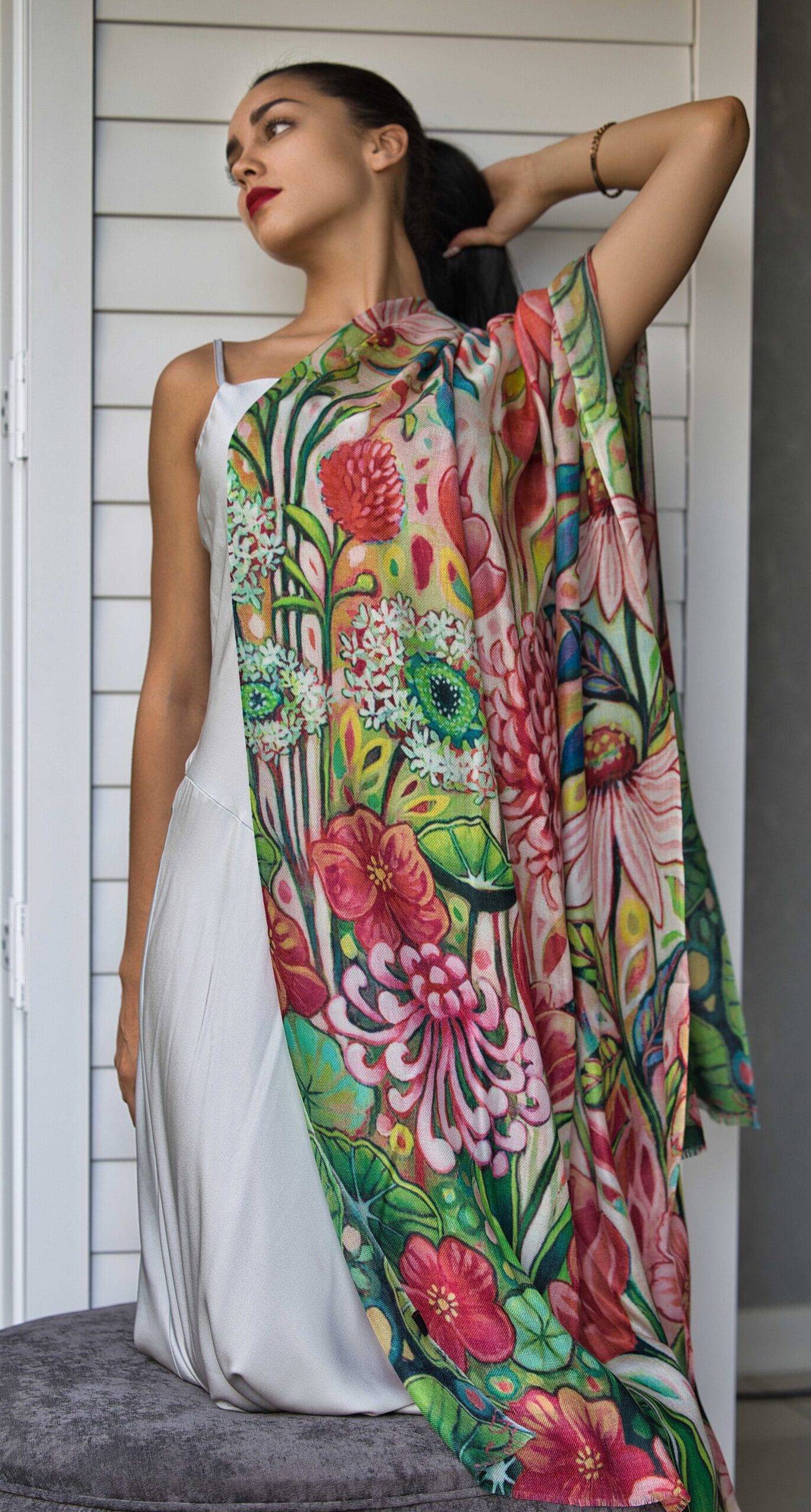 Hand Painted Cashmere Scarf - Image 2