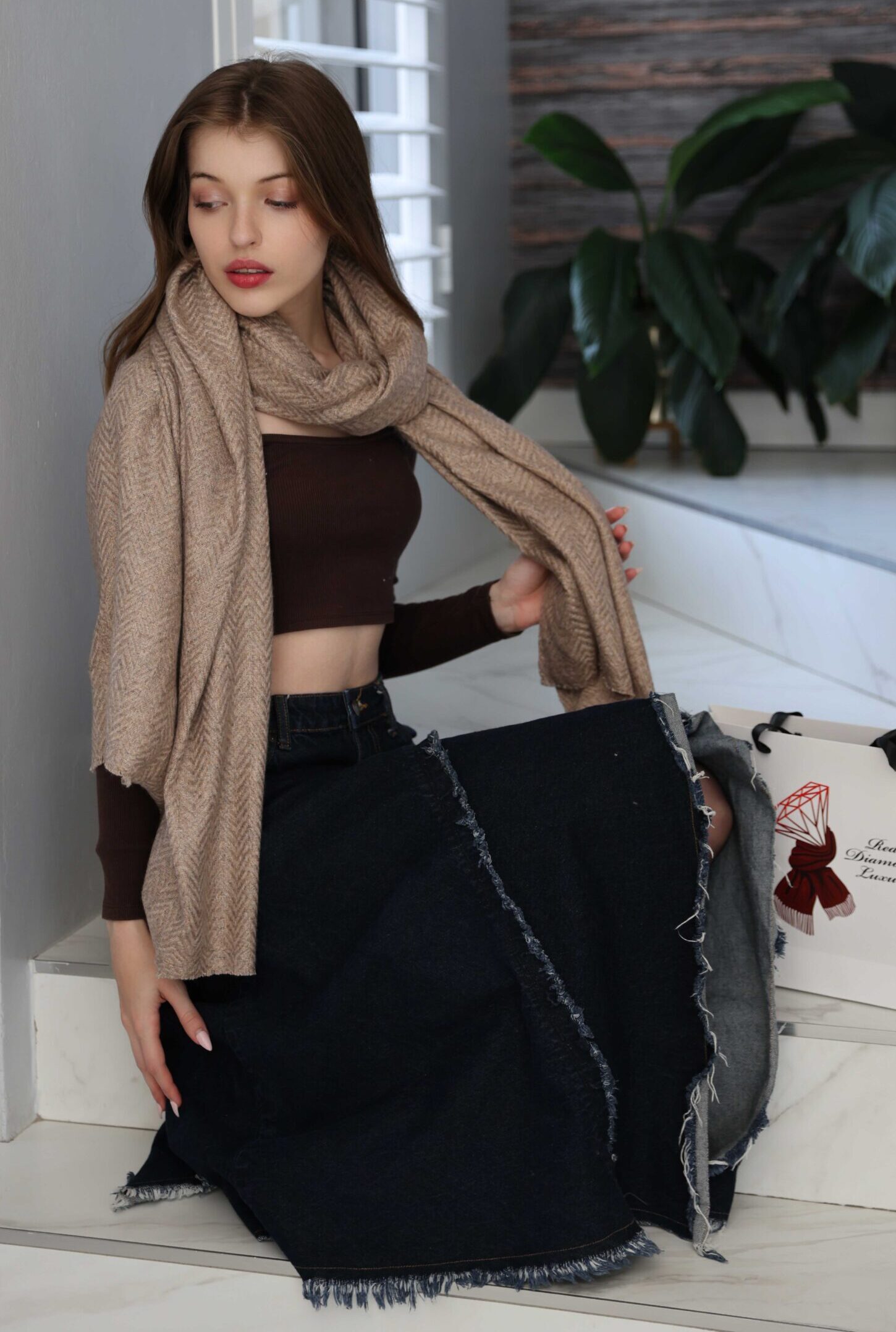 Herringbone Cashmere Travel Wrap - Image 2